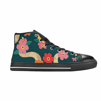 WOMEN'S Floral Snake Print High Top Canvas Grunge Sneakers