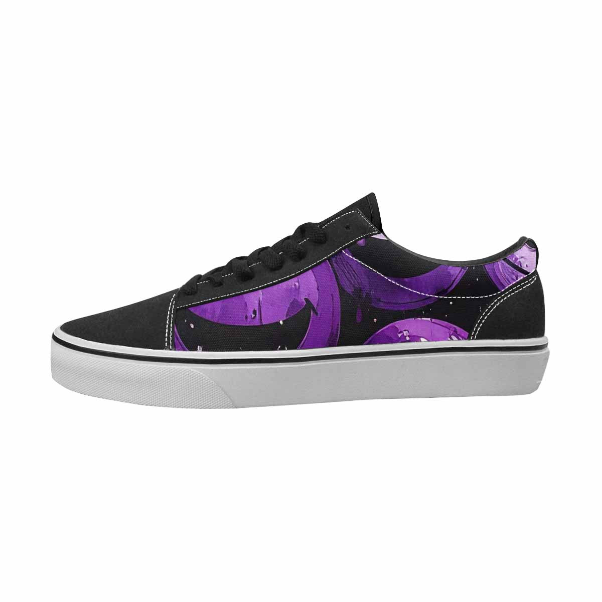 WOMEN'S Smiley Face Black & Purple Ink Canvas Personalized Neon Fantasy Handmade Custom Shoes