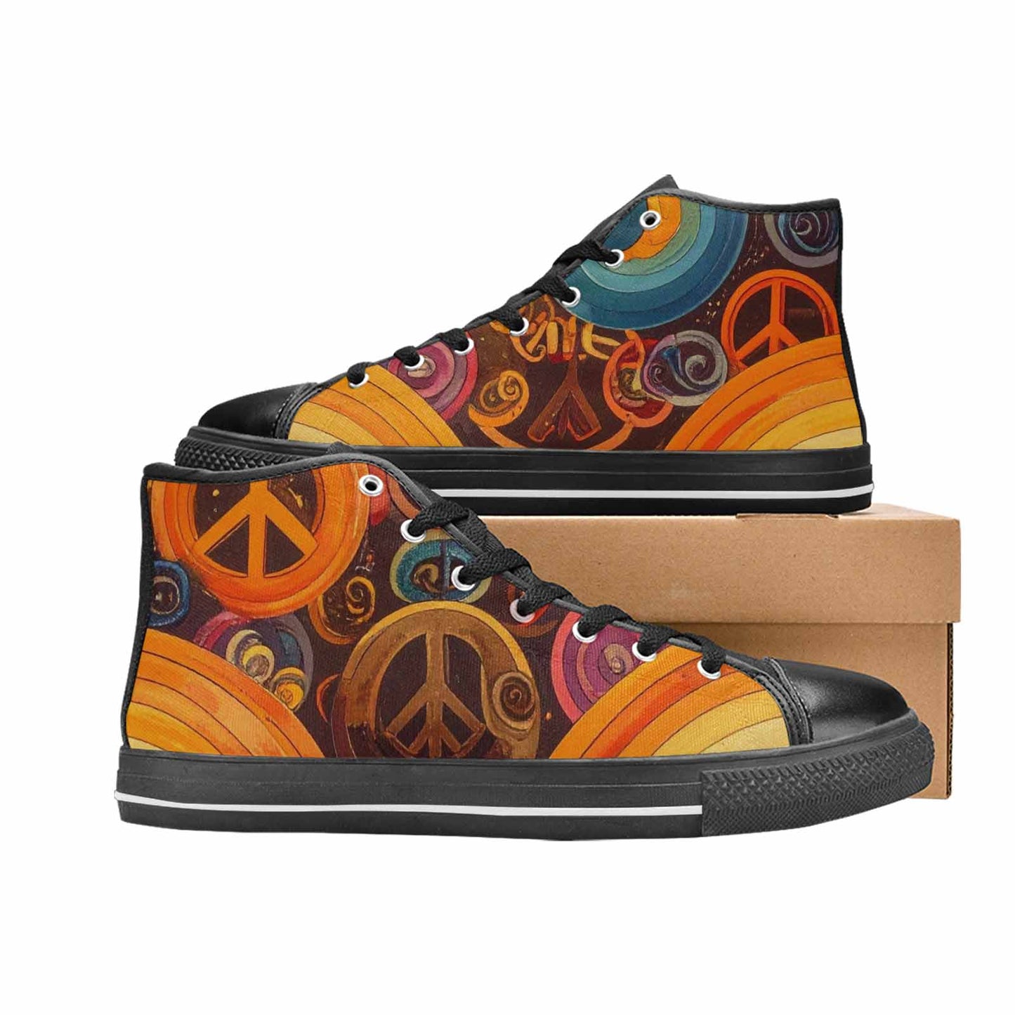 WOMEN'S Groovy 70S Peace High Top Canvas Grunge Custom Shoes