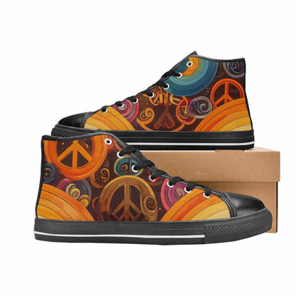 WOMEN'S Groovy 70S Peace High Top Canvas Grunge Custom Shoes