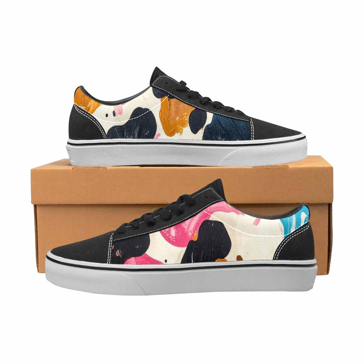 WOMEN'S Cow Animal Print Canvas Lace-Up Surreal Custom Shoes