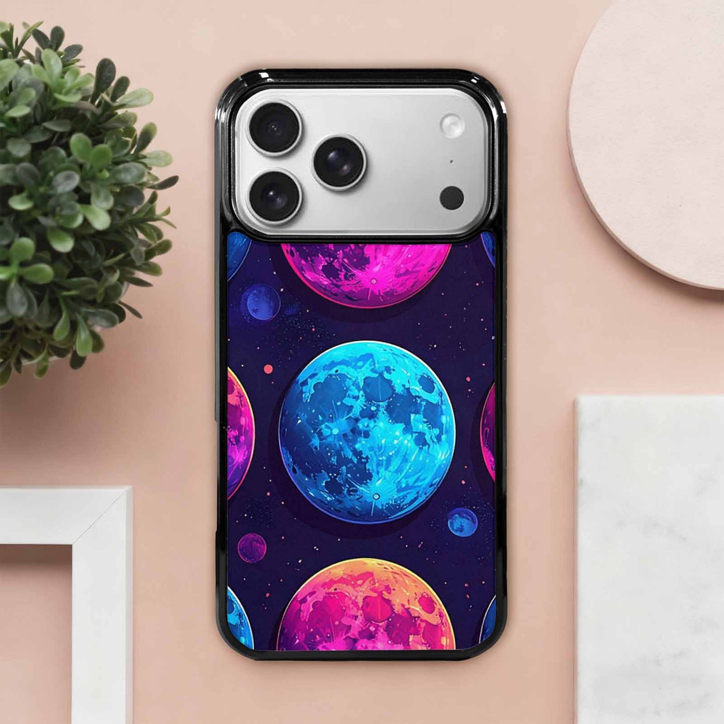 iPhone 17 Pro Max Case — Neon Winter Moon Cartoon Cute, Custom Printed Phone Case