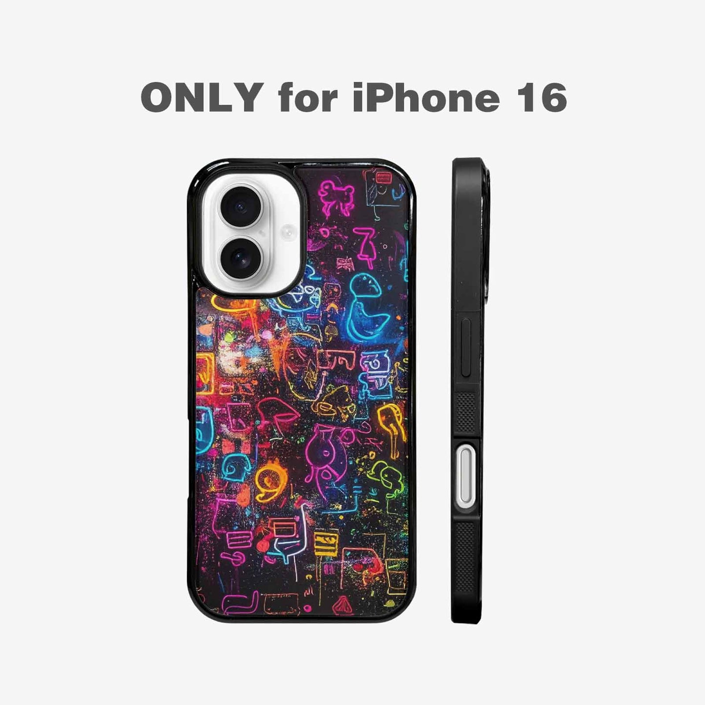 iPhone 16 Case — Neon Glow Outline Icon Pattern Hundreds, Custom Art Phone Cover