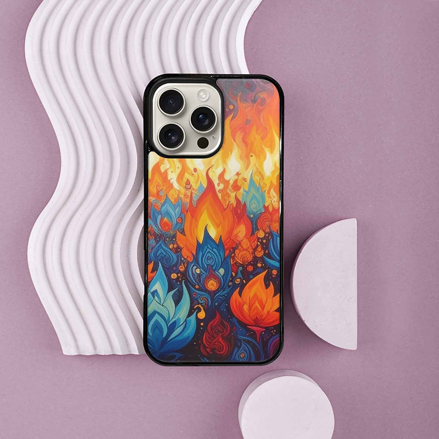 iPhone 16 Pro Max Case — Flame Burst Full Color Vibrant Flame, Custom Print Case Cover