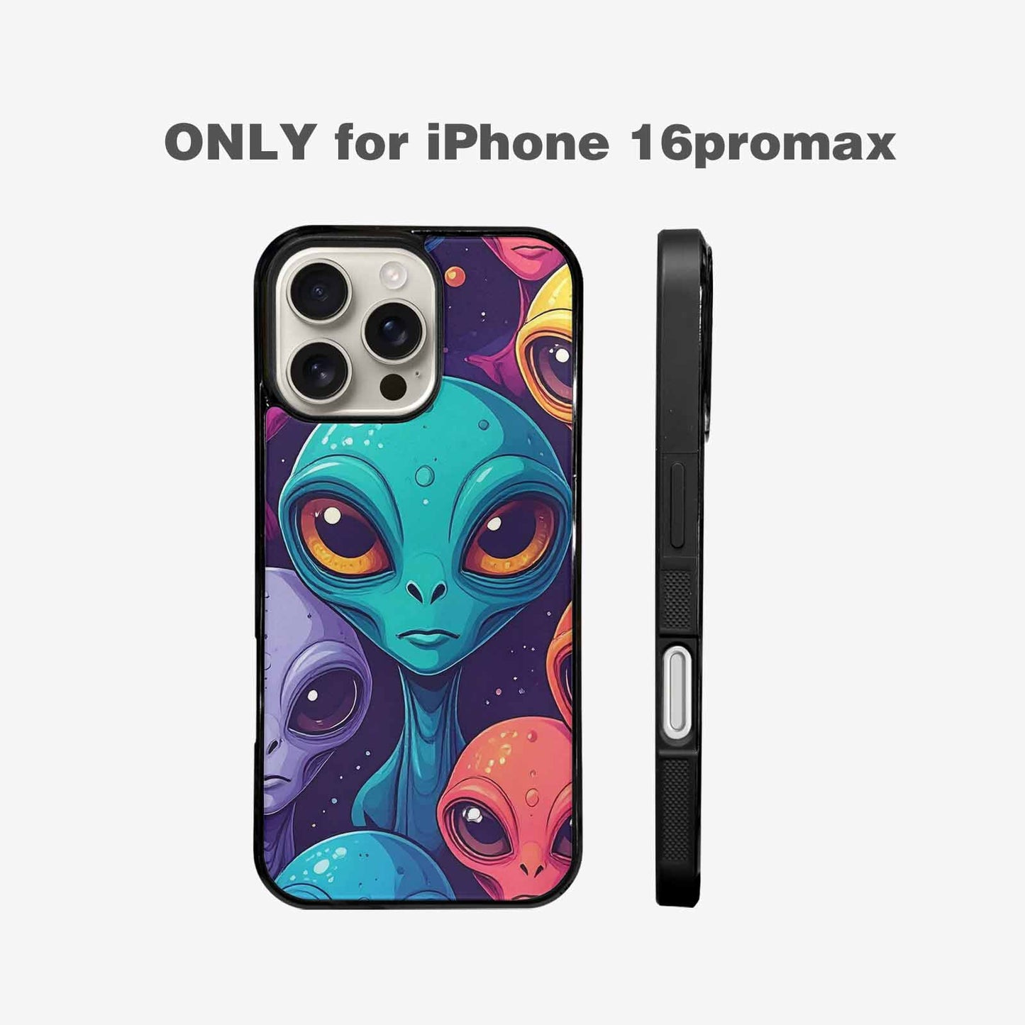 iPhone 16 Pro Max Case — Alien Ufo Cartoon Art Pattern Groovy, Custom Printed Phone Case