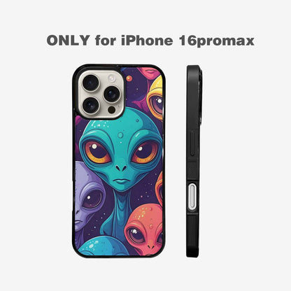iPhone 16 Pro Max Case — Alien Ufo Cartoon Art Pattern Groovy, Custom Printed Phone Case