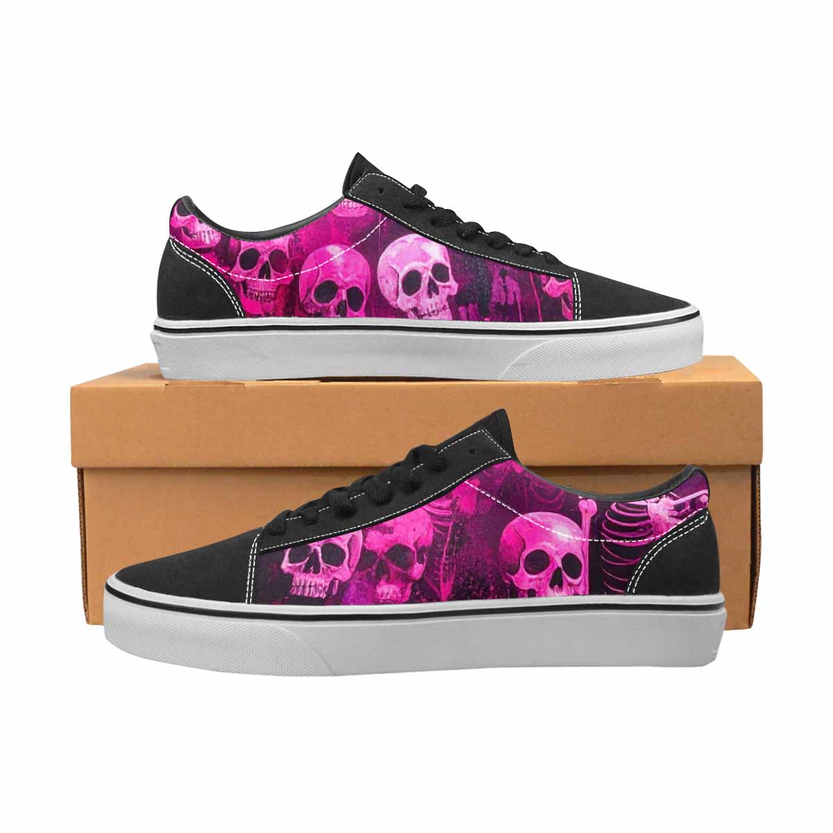 WOMEN'S Skeletons  Neon Pink Lace-Up Canvas Vivid Custom Sneakers