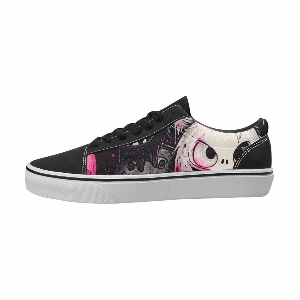 WOMEN'S Monsters Black & Pink Ink Canvas Wearable Art Cottagecore Shoes