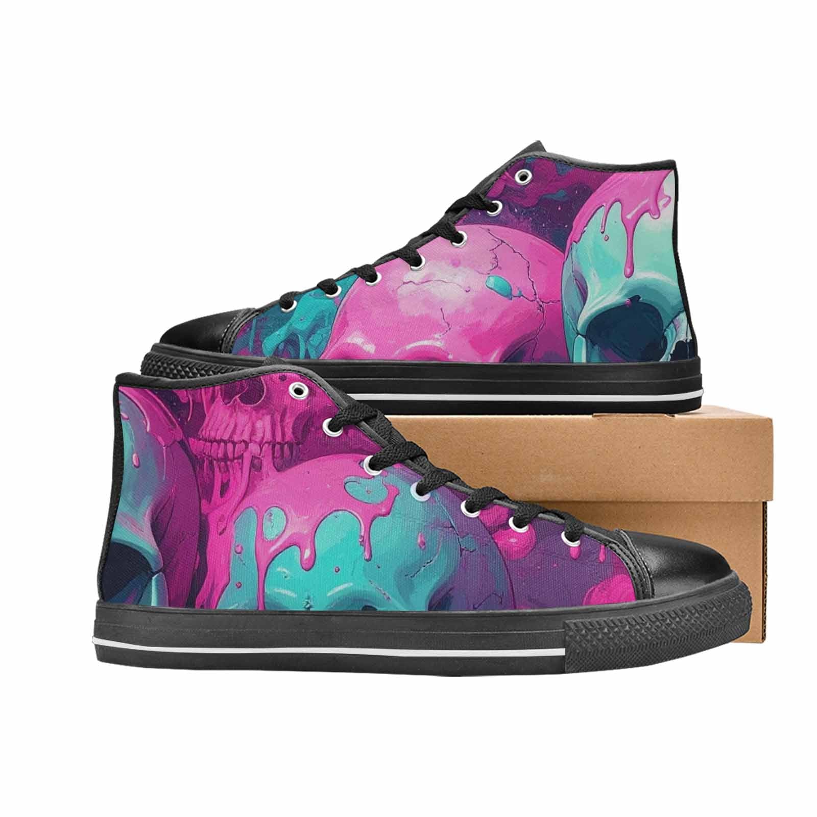 MEN'S Thousands Of Skulls High Top Canvas Vivid Custom Sneakers