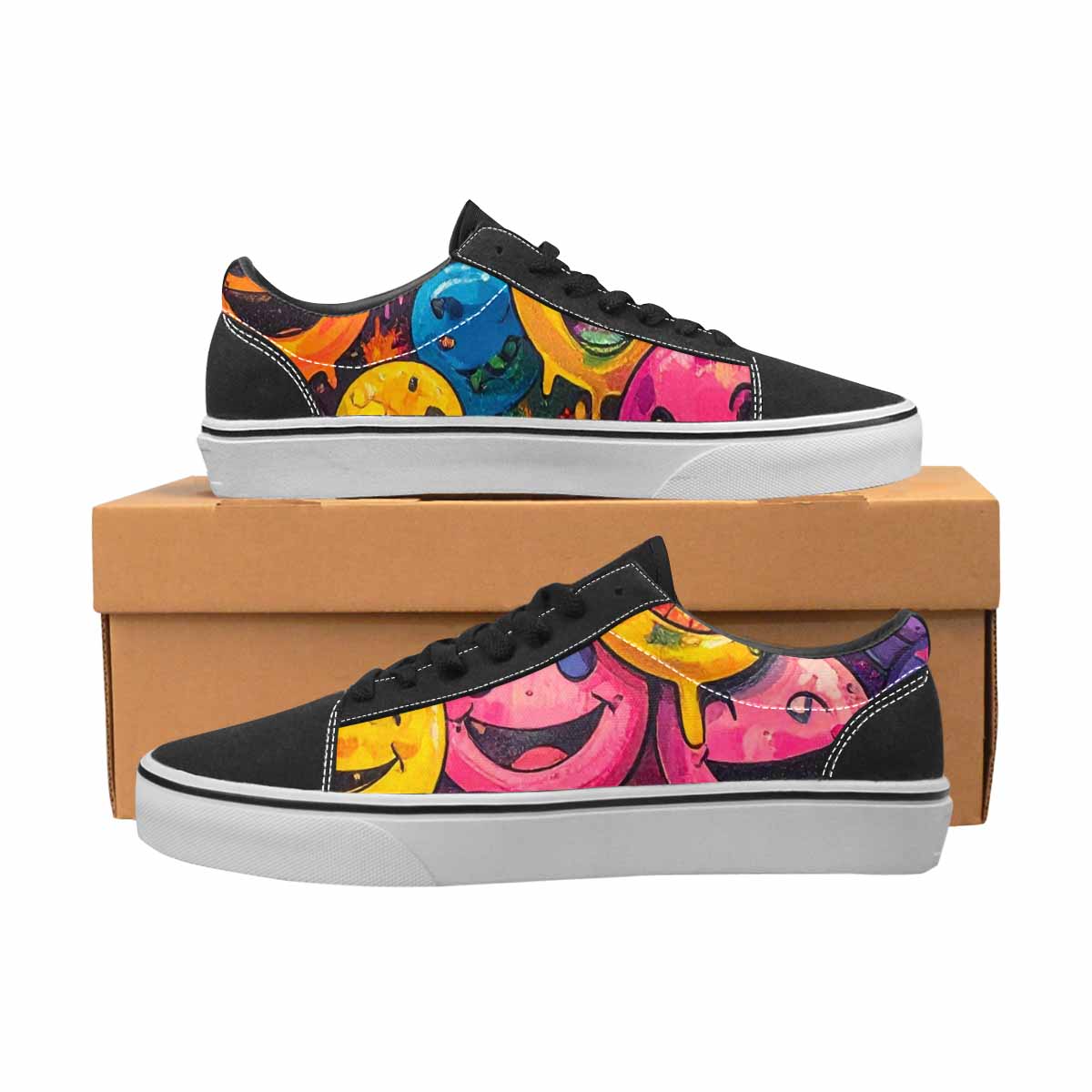 WOMEN'S Melting Moon Smiley Lace-Up Canvas Grunge Shoes