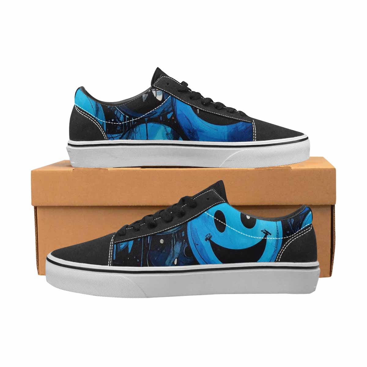 WOMEN'S Melting Moon Smiley Lace-Up Canvas Kaleidoscope Sneakers