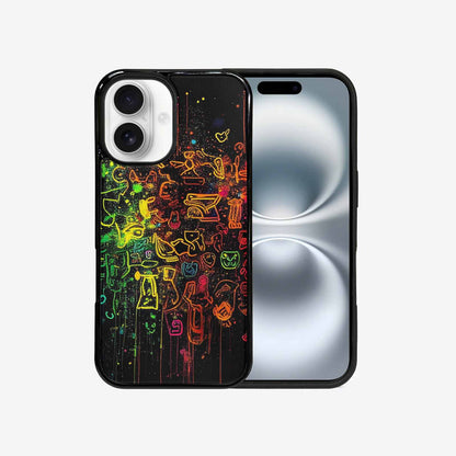 iPhone 16 Case — Neon Glow Outline Icon Pattern Hundreds, Custom Phone Case