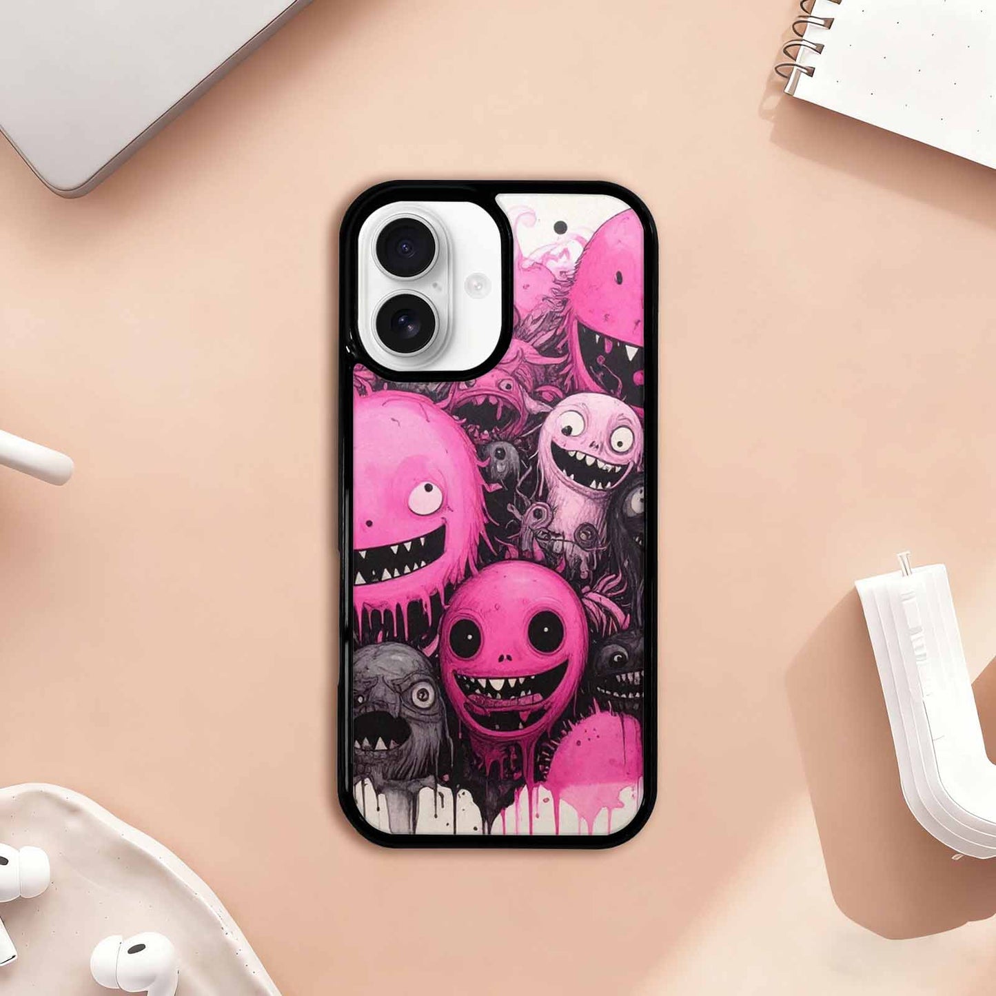 iPhone 17 Case — Black &amp; Pink Ink Cartoon Cute, Personalized Phone Case