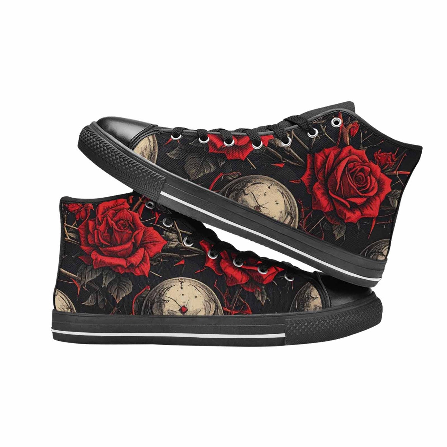 WOMEN'S Gothic Skulls Roses High Top Canvas Surreal Sneakers