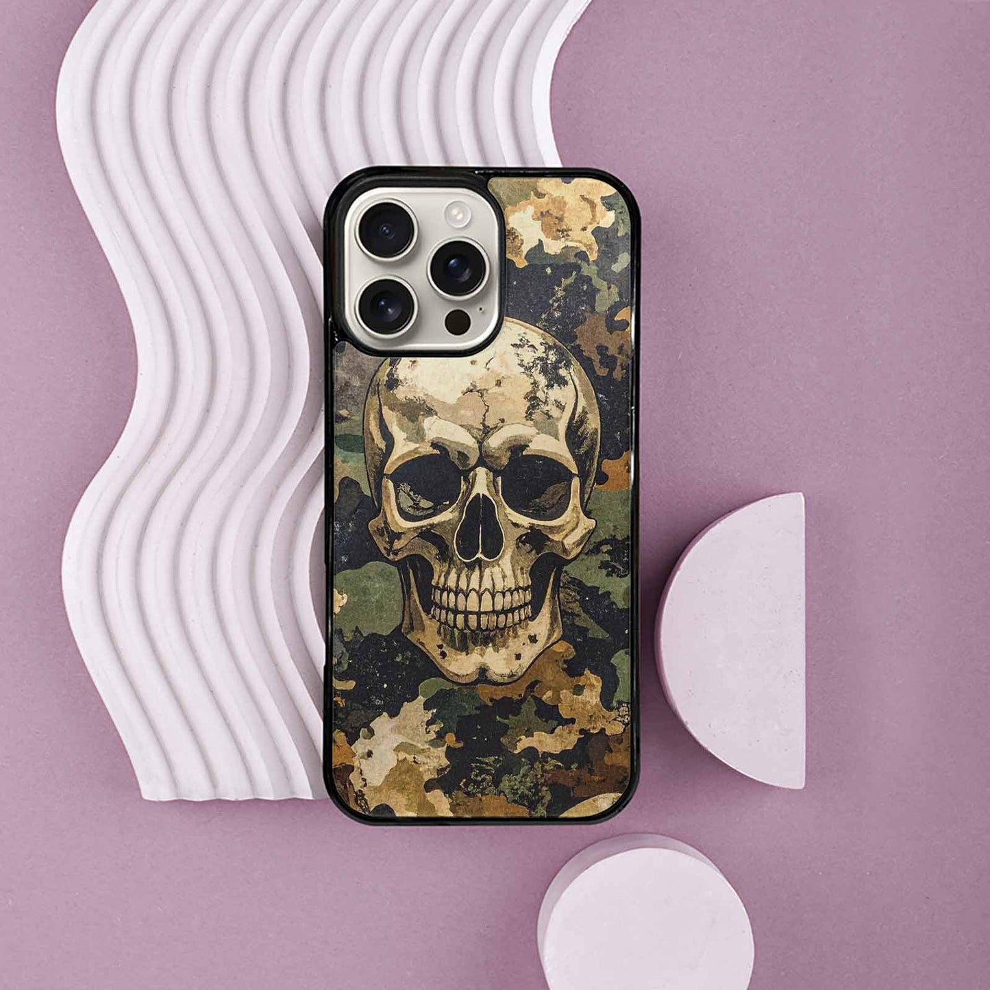 iPhone 16 Pro Max Case — Military Camo Skull Custom, Unique Phone Case Design