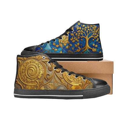 WOMEN'S Klimt-Style Gold Leaf High Top Canvas Cottagecore Sneakers