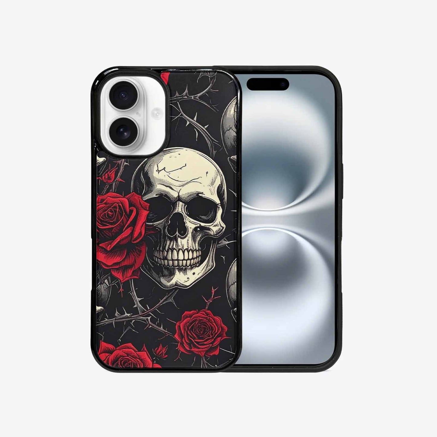 iPhone 16 Case — Ornate Gothic Skulls Roses, Custom Printed Phone Case