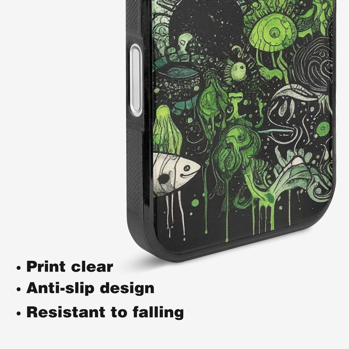 iPhone 16 Case — Sea Creature Burst Black Green Ink, Custom Printed Phone Case