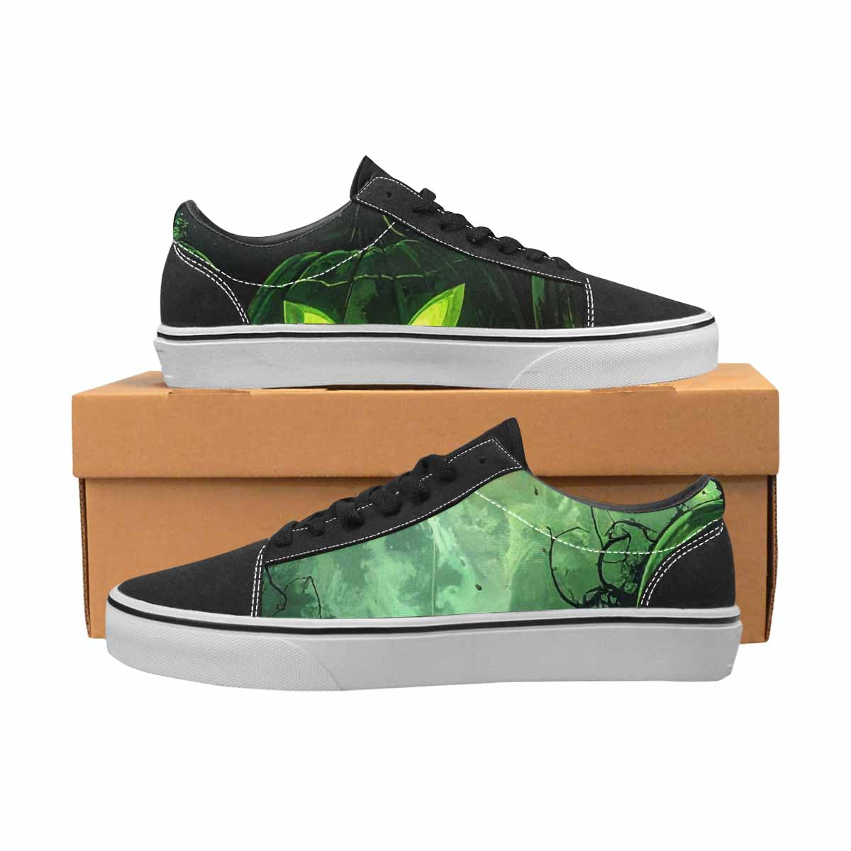 MEN'S Halloween Glowing Jackolantern Canvas Lace-Up Wallpaper Art Sneakers