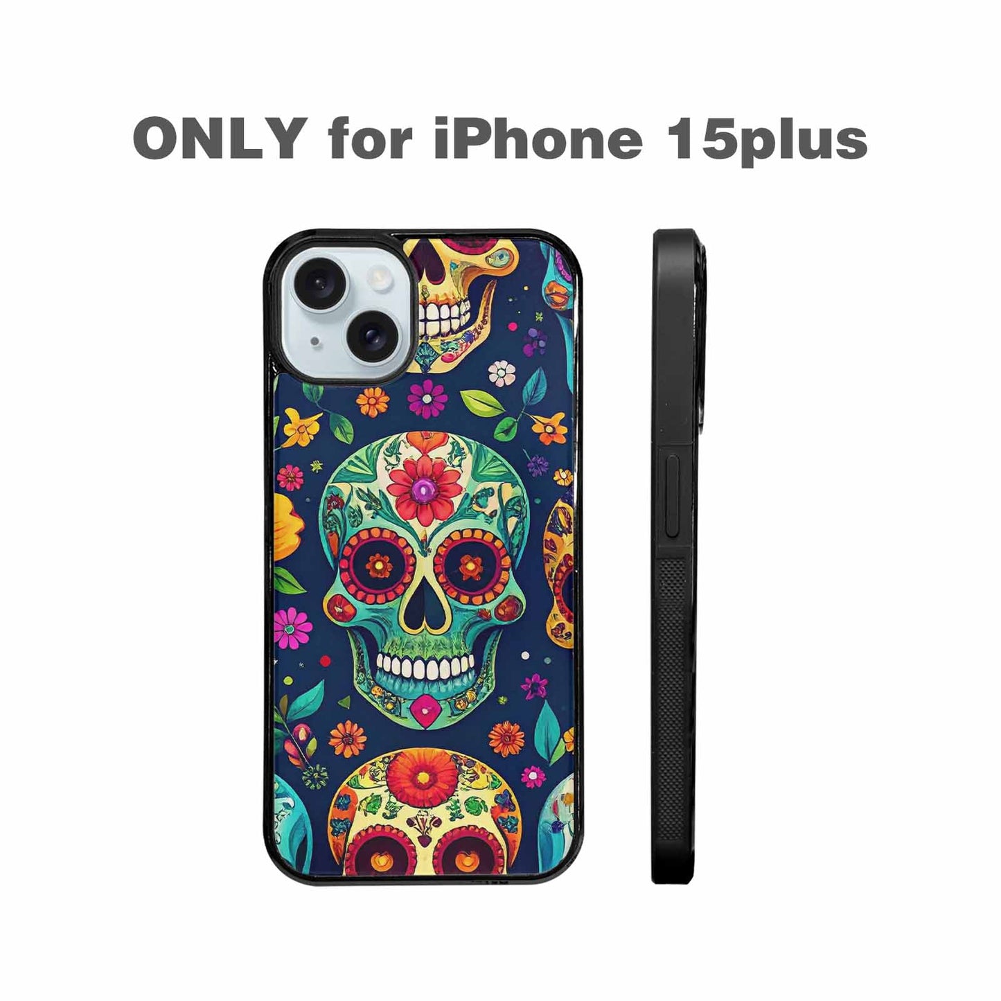 iPhone 15 Plus Case — Rainbow Sugar Skull Weave, Custom Phone Case