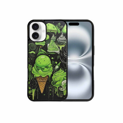 iPhone 16 Plus Case — Ice Cream Motif Black Green Ink, Custom Designed Case Cover