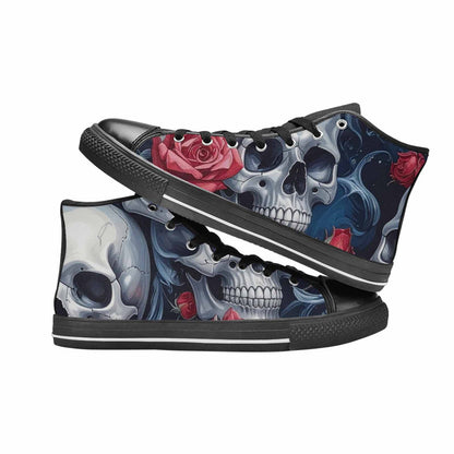 MEN'S Skulls Roses Chrome Airbrush High Top Canvas Grunge Custom Sneakers