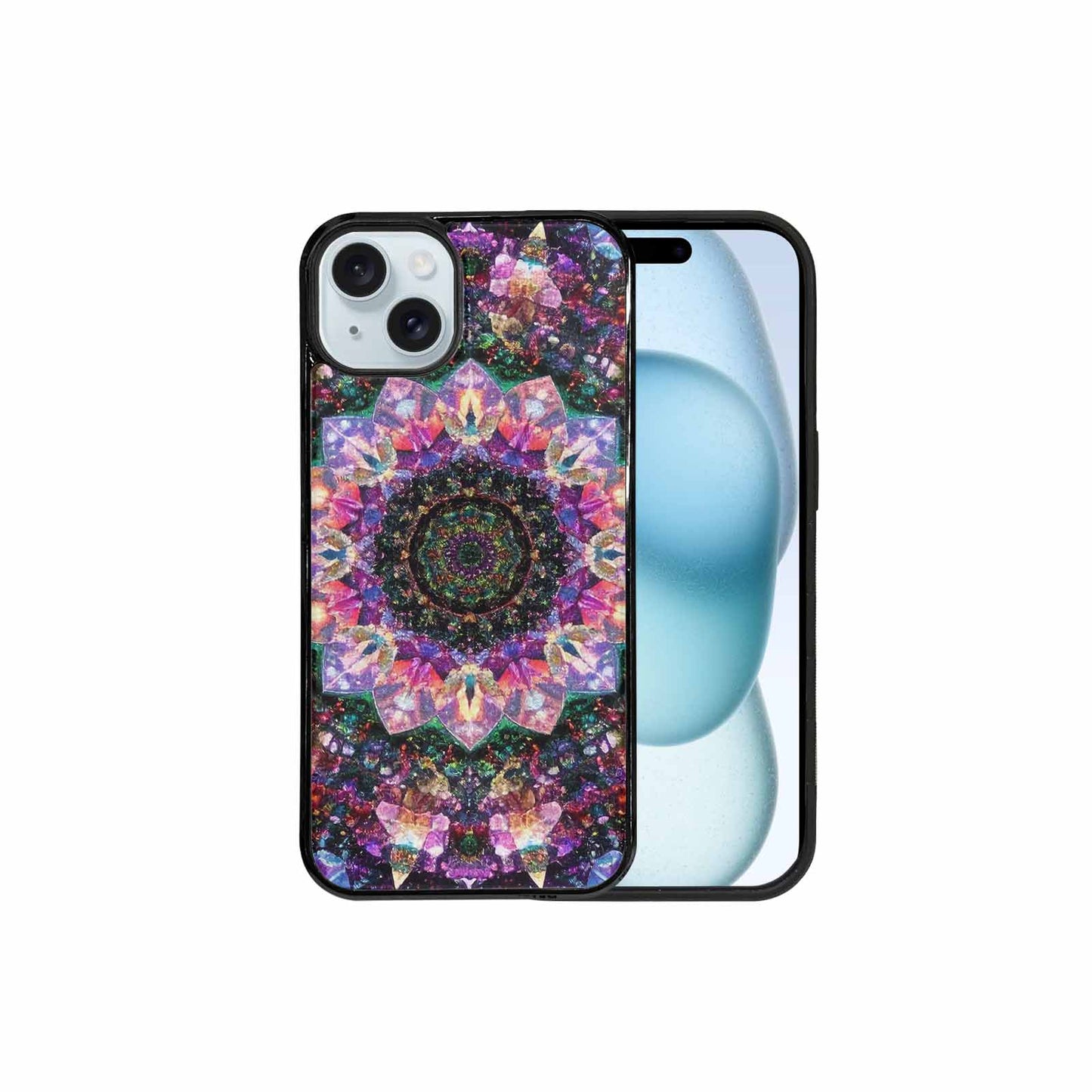 iPhone 15 Plus Case — Crystal Mandala Art Seamless Pattern Vibrant, Customized Protective Case