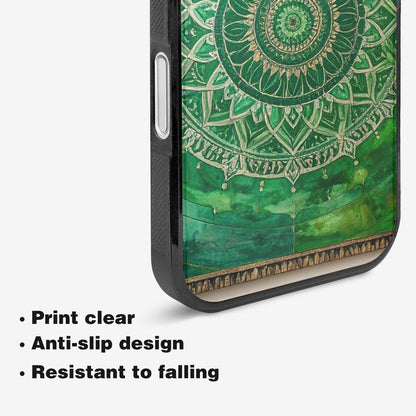 iPhone 16 Plus Case — Green Mandala Bohemian Print Edge To, Custom Made Phone Cover
