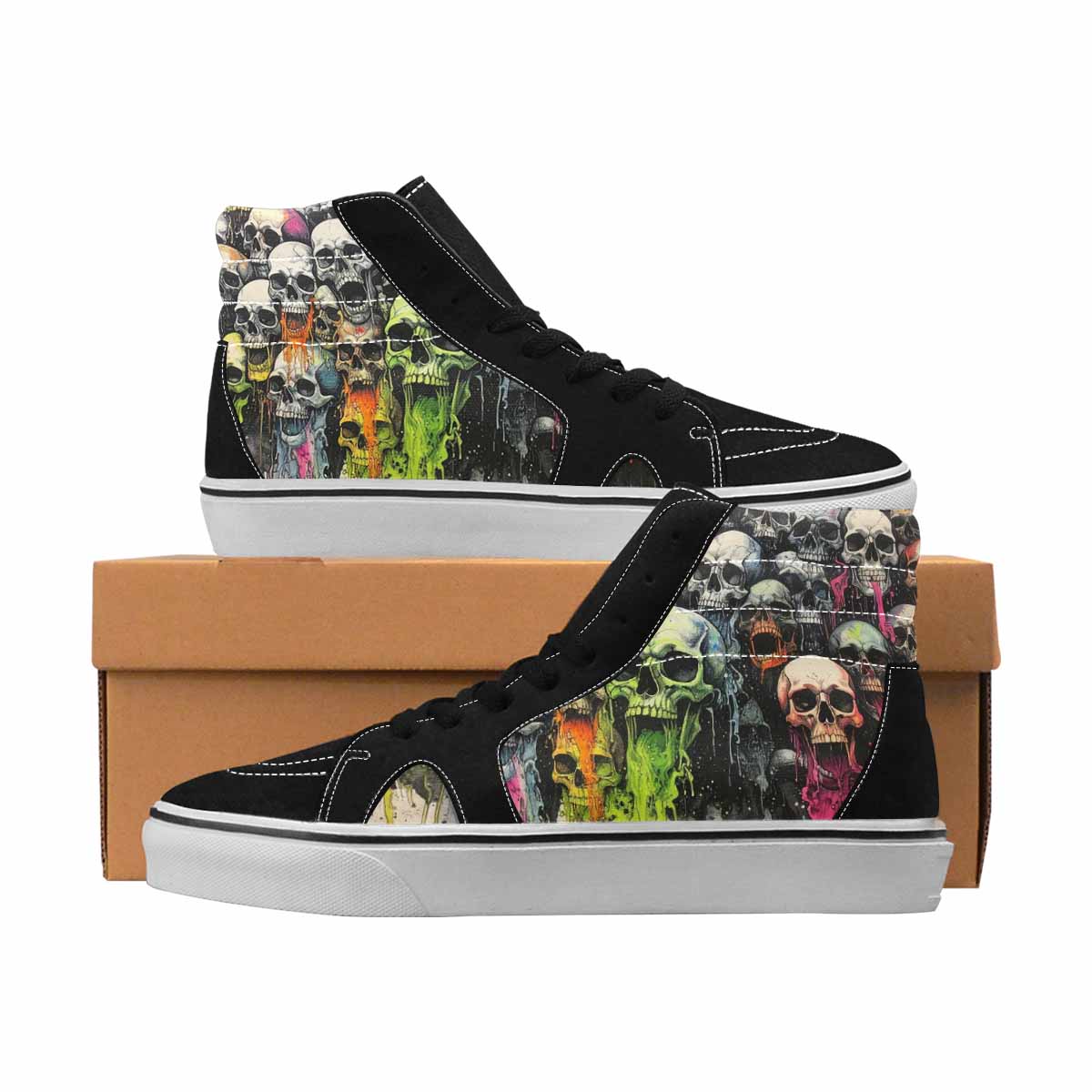 MEN'S Skulls Black & Green Ink High Top Canvas Streetwear Melting Art Limited Edition Sneakers