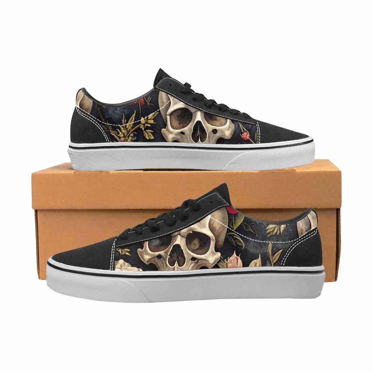 MEN'S Skulls - Roses Canvas Lace-Up Cottagecore Custom Sneakers