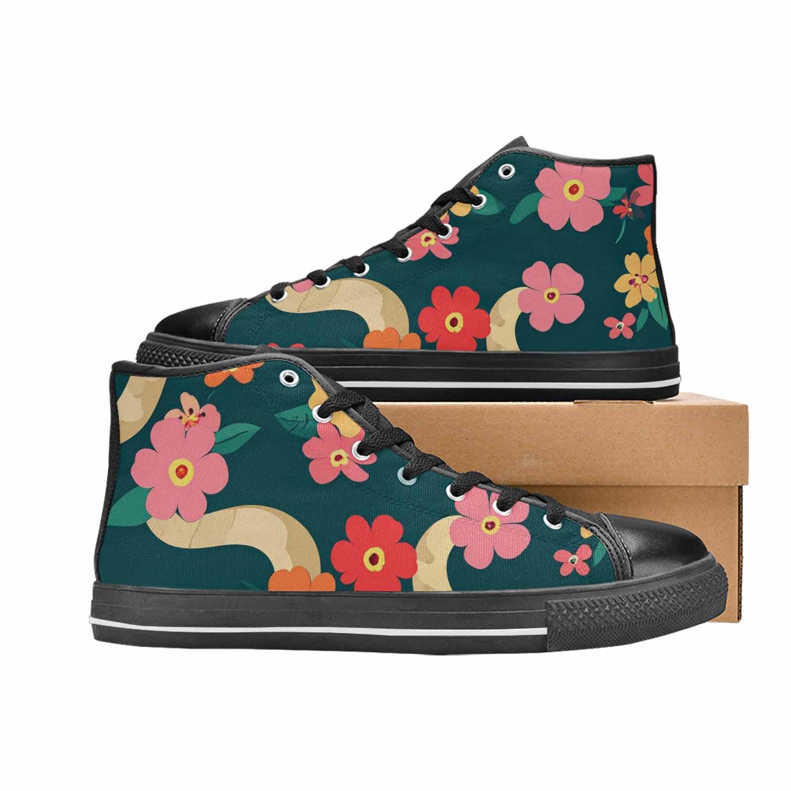 MEN'S Floral Snake Print High Top Canvas Neon Fantasy Custom Shoes