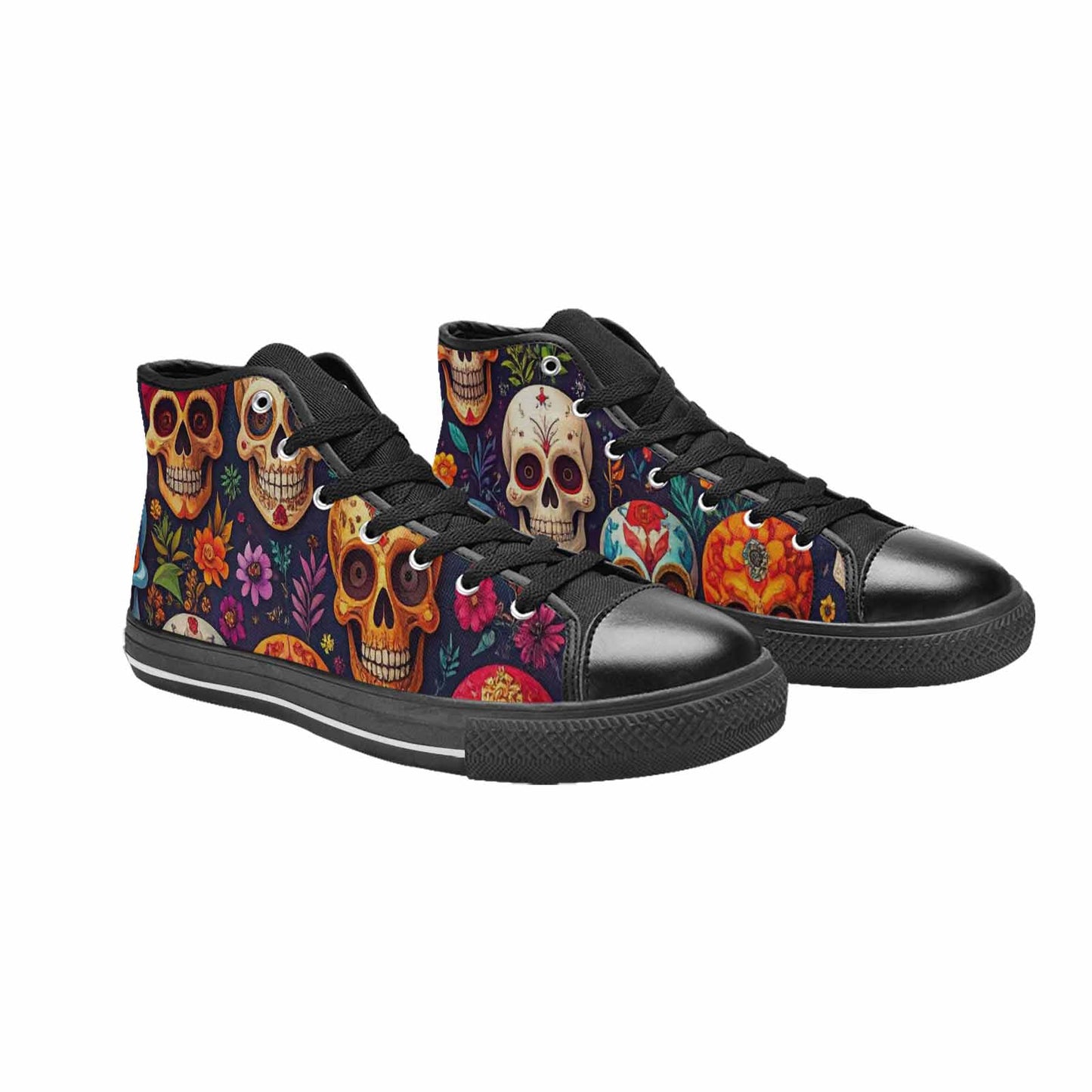 WOMEN'S Skull High Top Canvas Grunge Custom Sneakers
