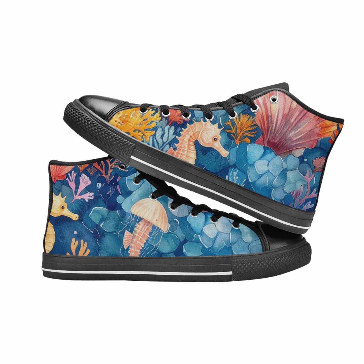 MEN'S Fish Scale Coral High Top Canvas Grunge Custom Shoes