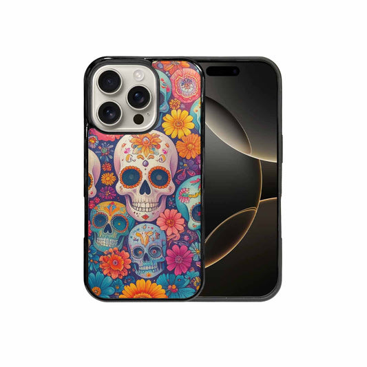 iPhone 16 Pro Case — Ornate Candy Color Skull Pattern Hundreds, Custom Made Phone Cover