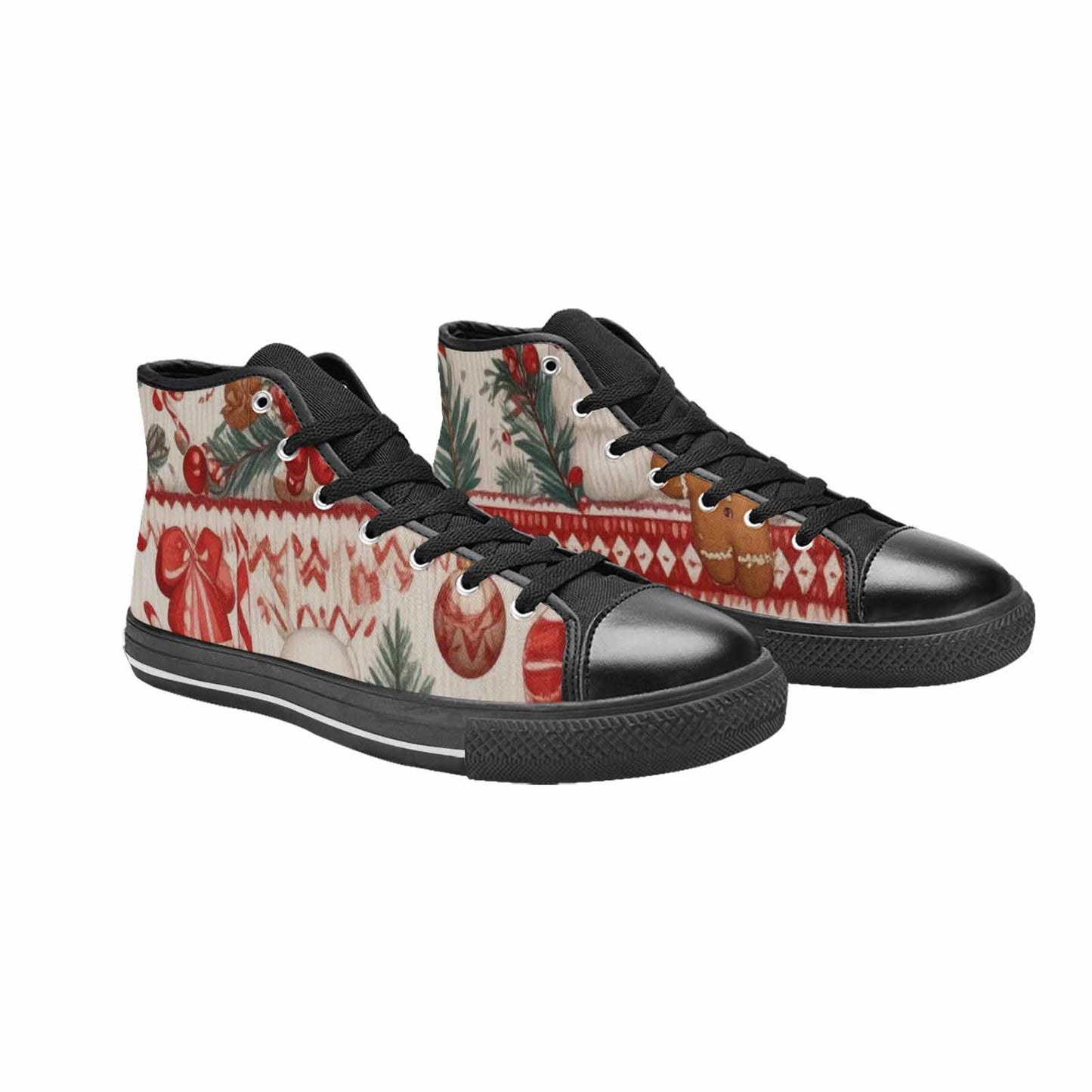 WOMEN'S Christmas Holly Snowflake High Top Canvas Wallpaper Art Custom Sneakers