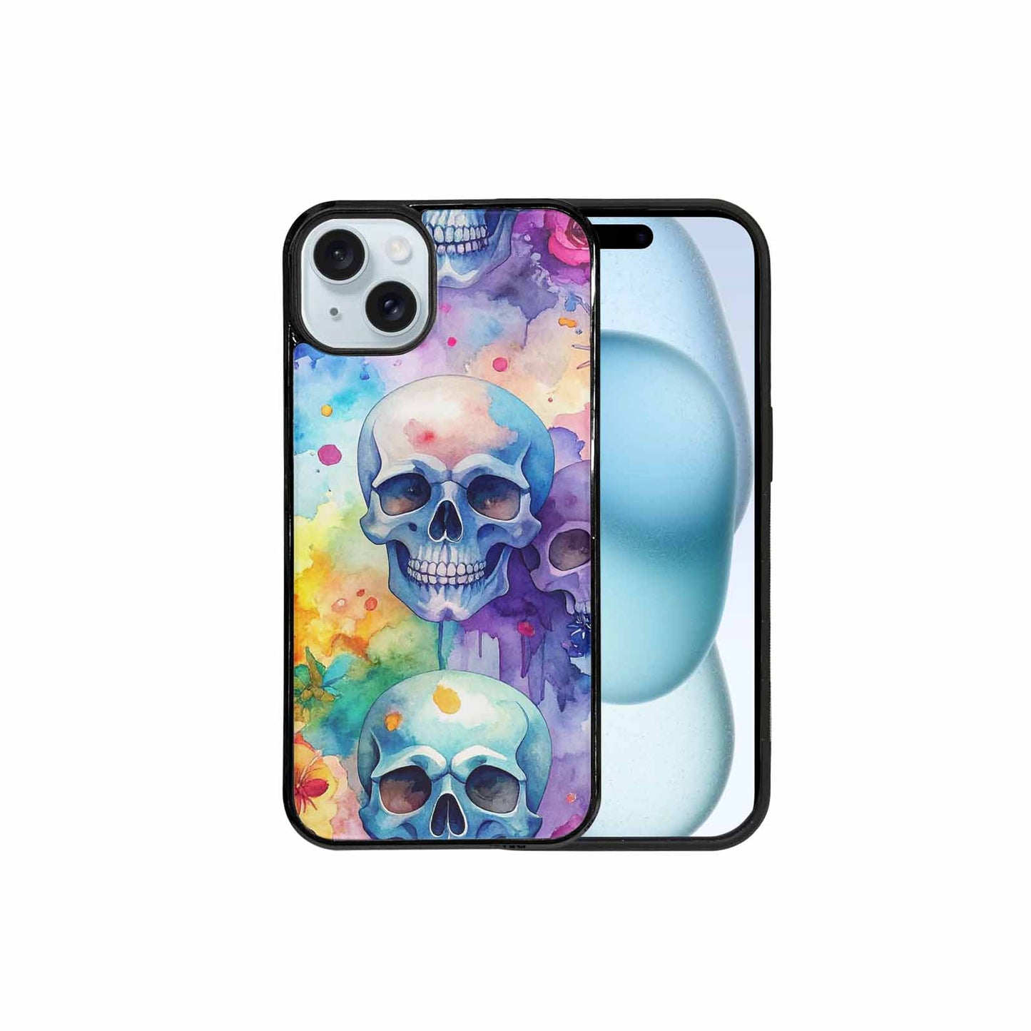 iPhone 15 Plus Case — Kulls Watercolor Skulls Small Skull Pattern, Custom Art Phone Cover