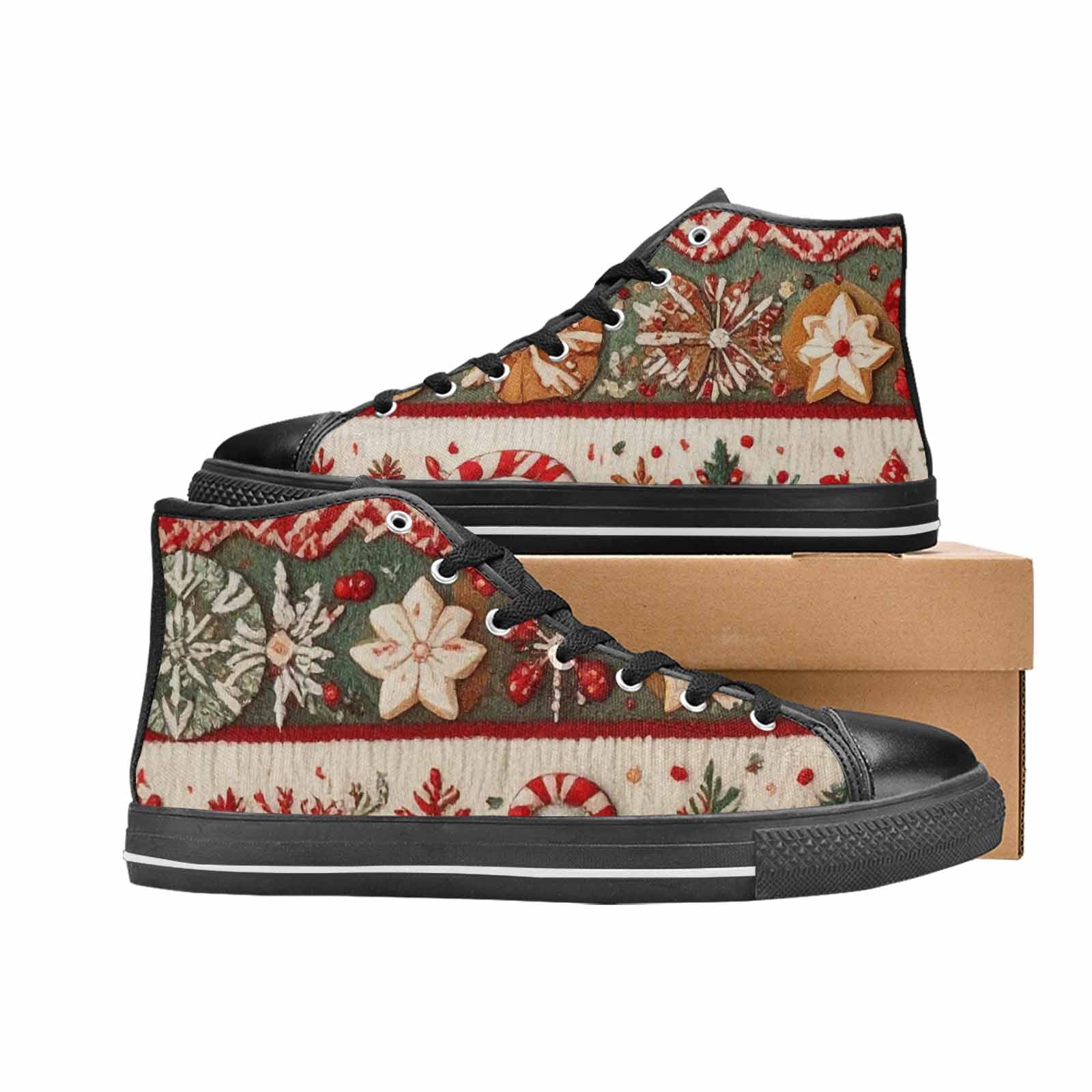 MEN'S Christmas Holly Snowflake High Top Canvas Vivid Custom Shoes