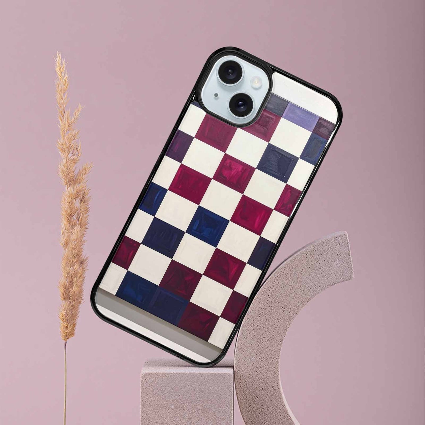 iPhone 15 Plus Case — Checkerboard Print, Unique Phone Case Design