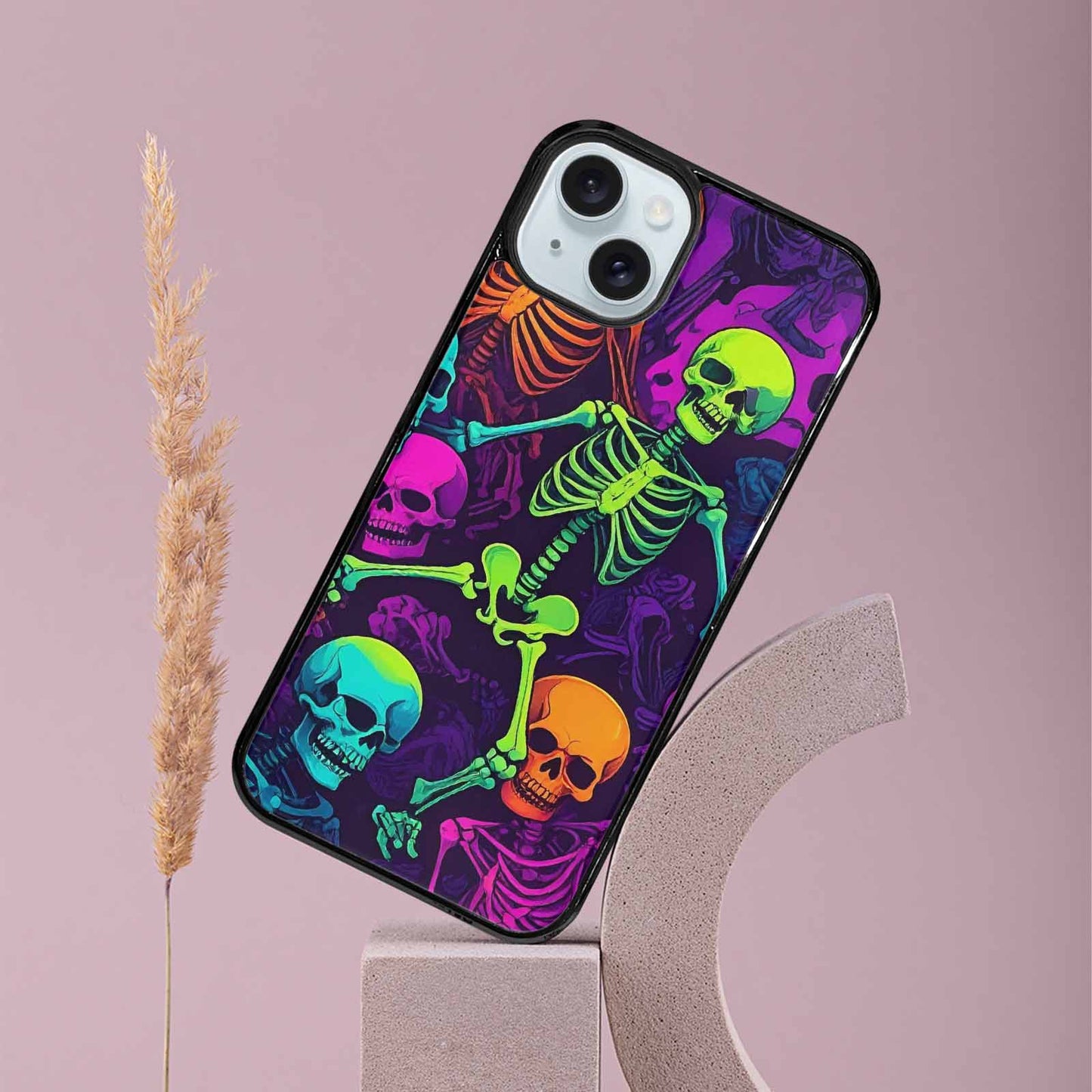 iPhone 15 Plus Case — Glowing Skeleton Pattern Hundreds Of Small, Custom Printed Phone Case
