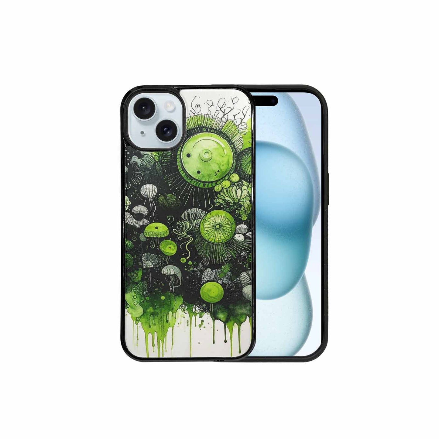 iPhone 15 Plus Case — Sea Creature Burst Black Green Ink, Personalized Phone Case