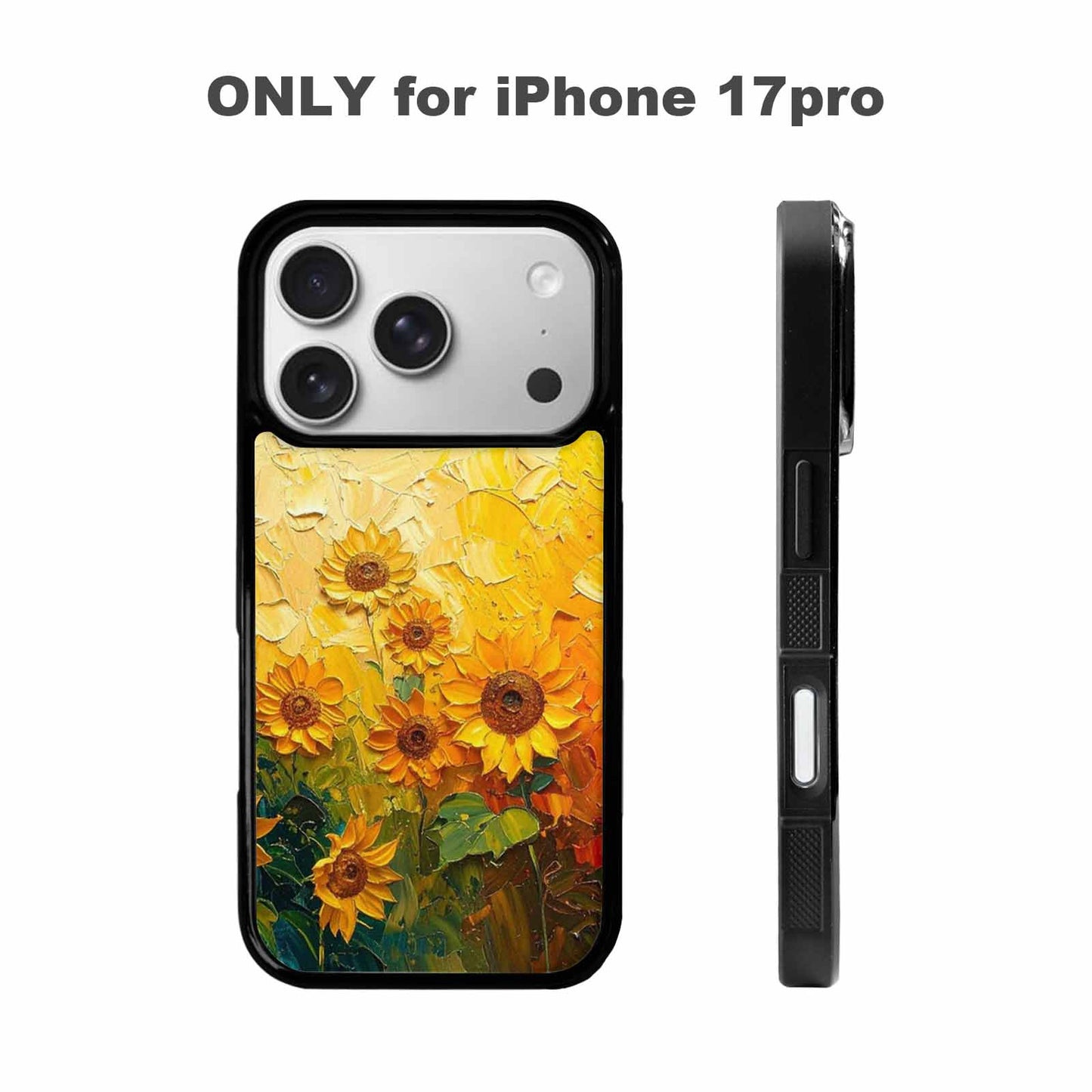 iPhone 17 Pro Case — Impressionist Sunflower Brushstroke Pattern Hundreds Floral, Custom Printed Phone Case