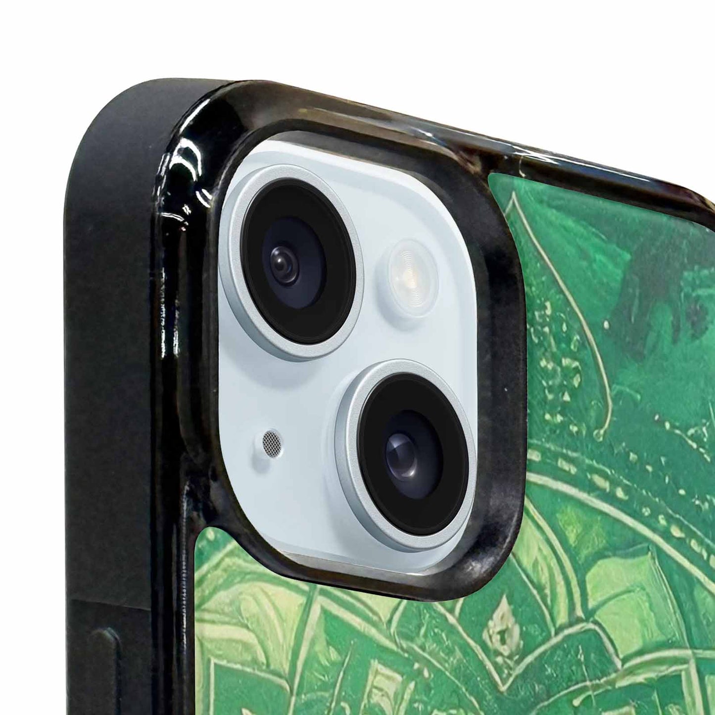 iPhone 15 Plus Case — Green Mandala Bohemian Print Edge To, Original Design Phone Case