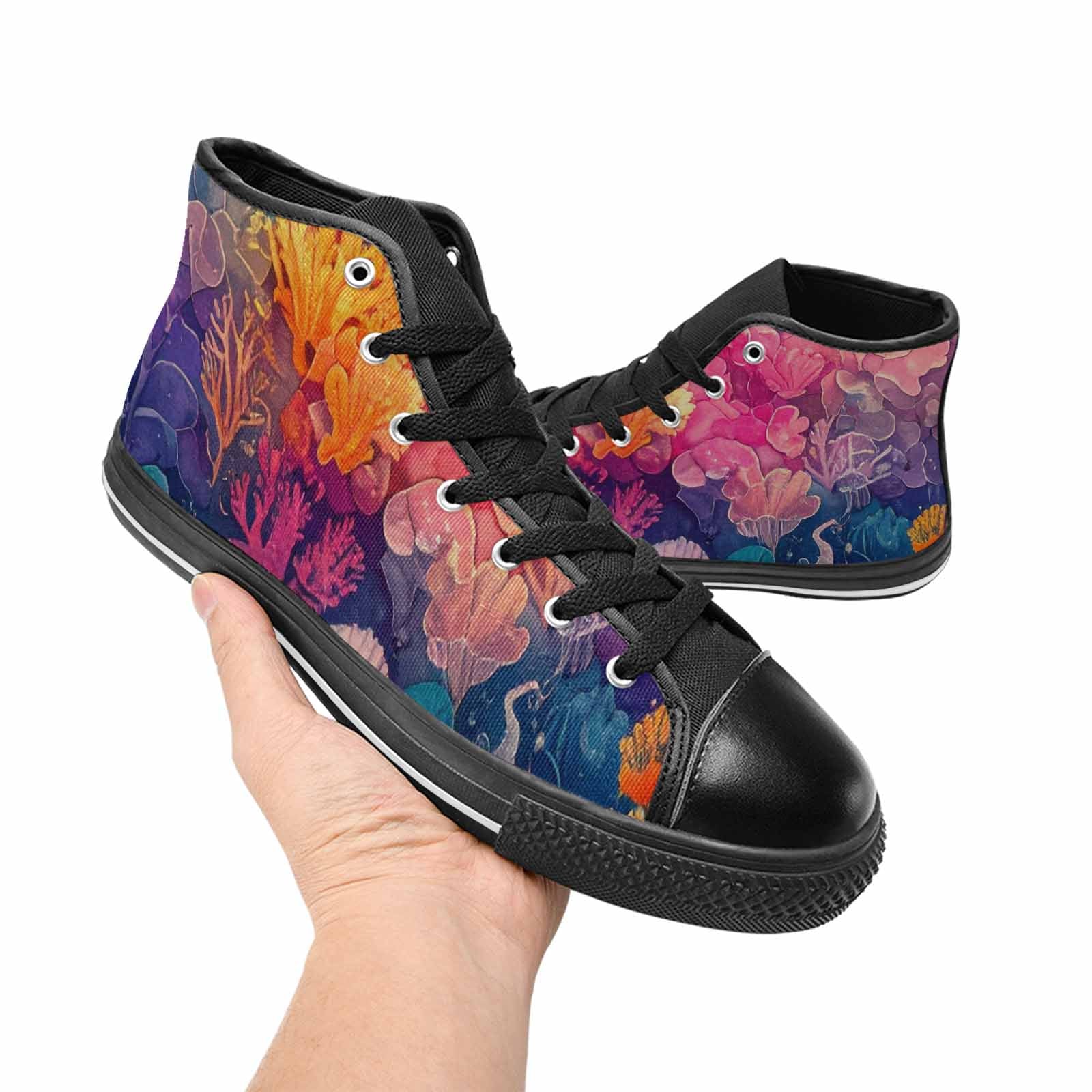 WOMEN'S Fish Scale Coral High Top Canvas Neon Fantasy Sneakers
