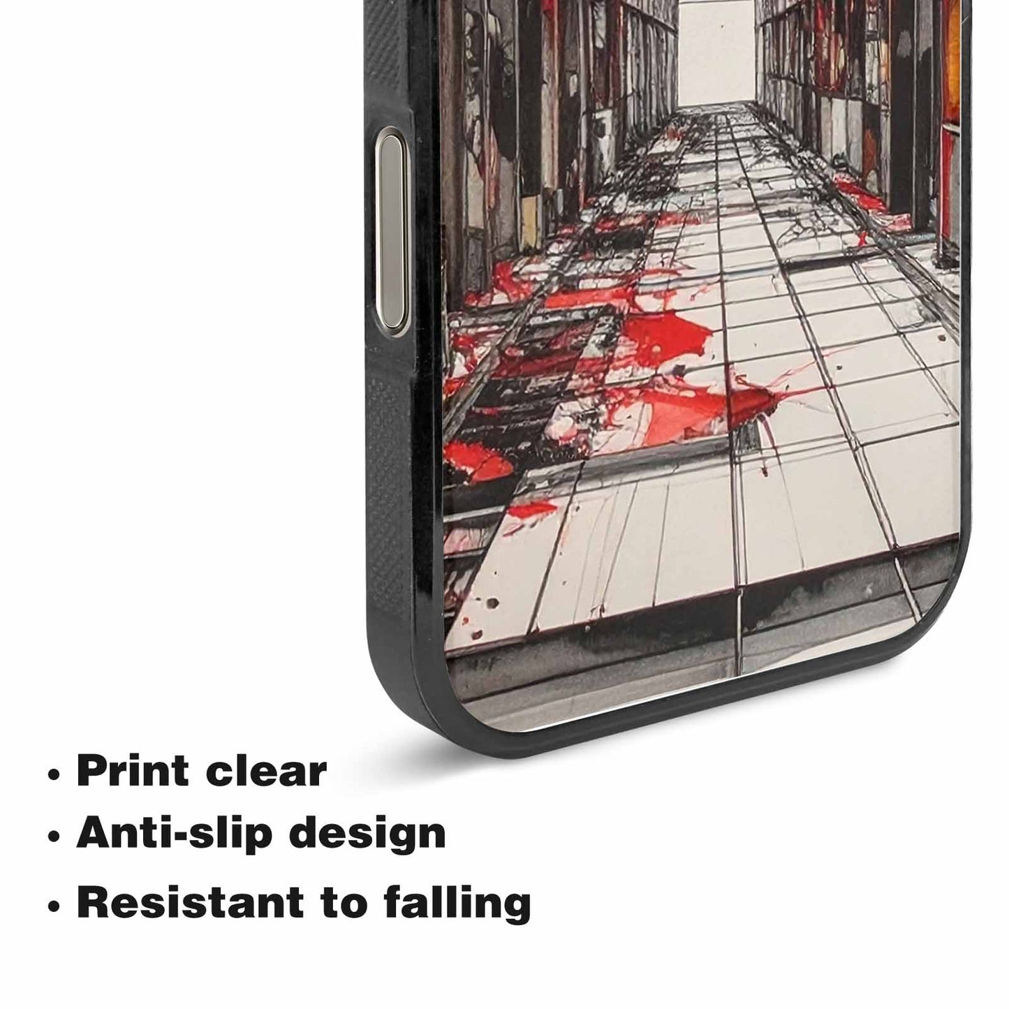 iPhone 15 Pro Max Case — Liminal Space Fragment Black Red Ink, Custom Made Phone Cover