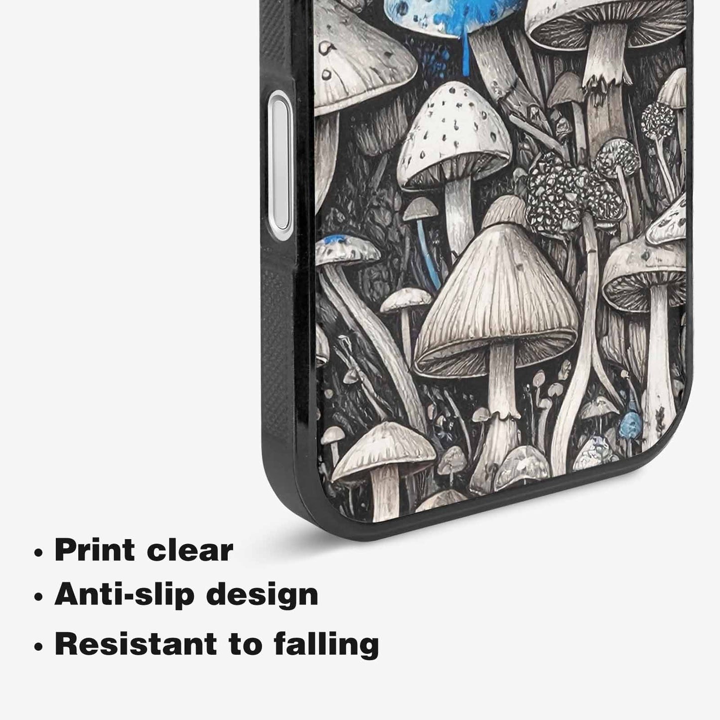 iPhone 16 Plus Case — Mushrooms General Black Blue Ink Mushrooms, Customized Protective Case