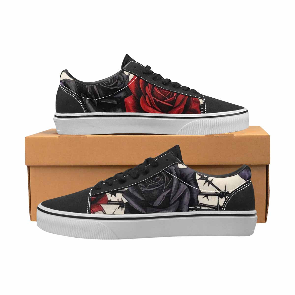WOMEN'S Black Gothic Rose Canvas Lace-Up Y2K Shoes