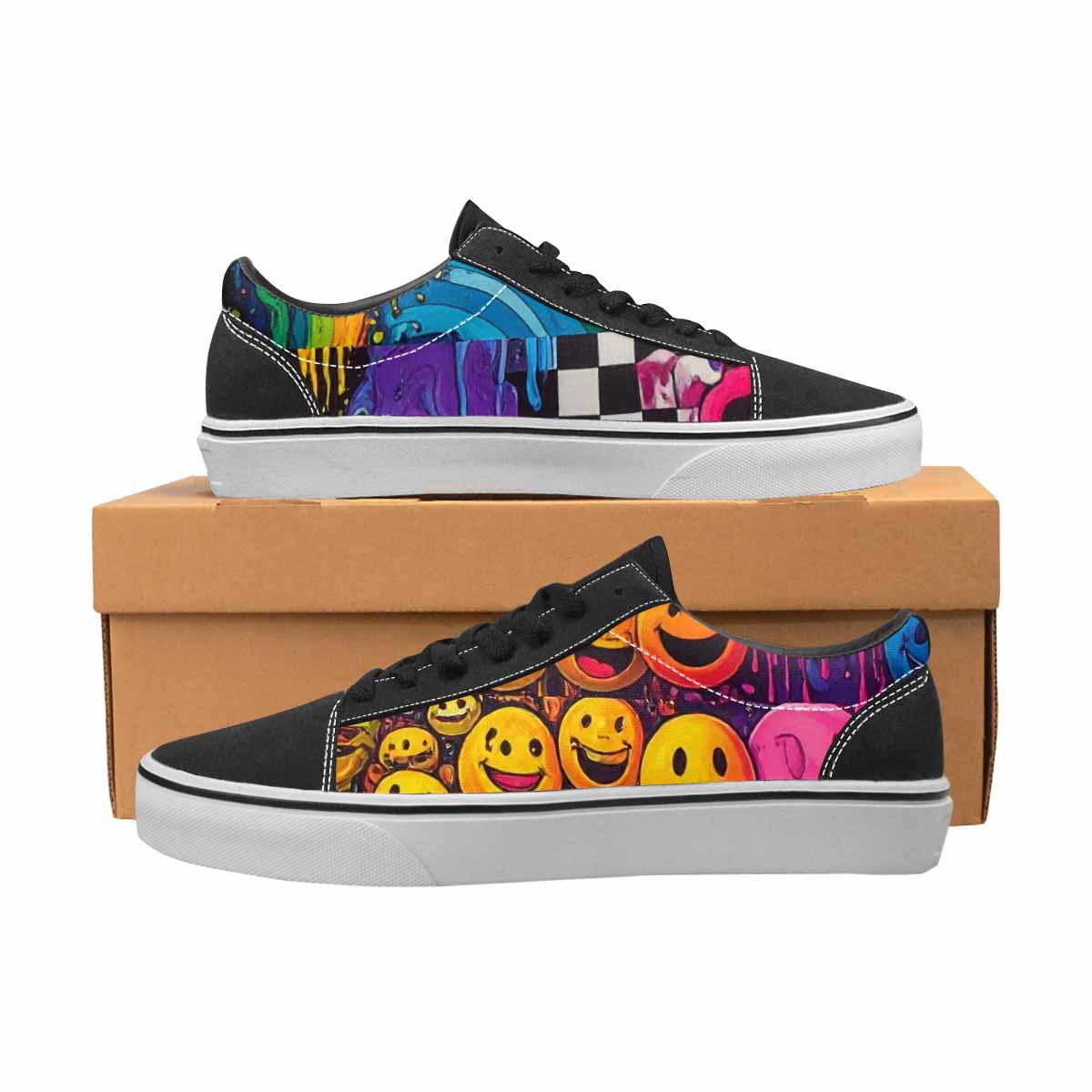 MEN'S Yellow Smiley Face Canvas Lace-Up Y2K Custom Shoes