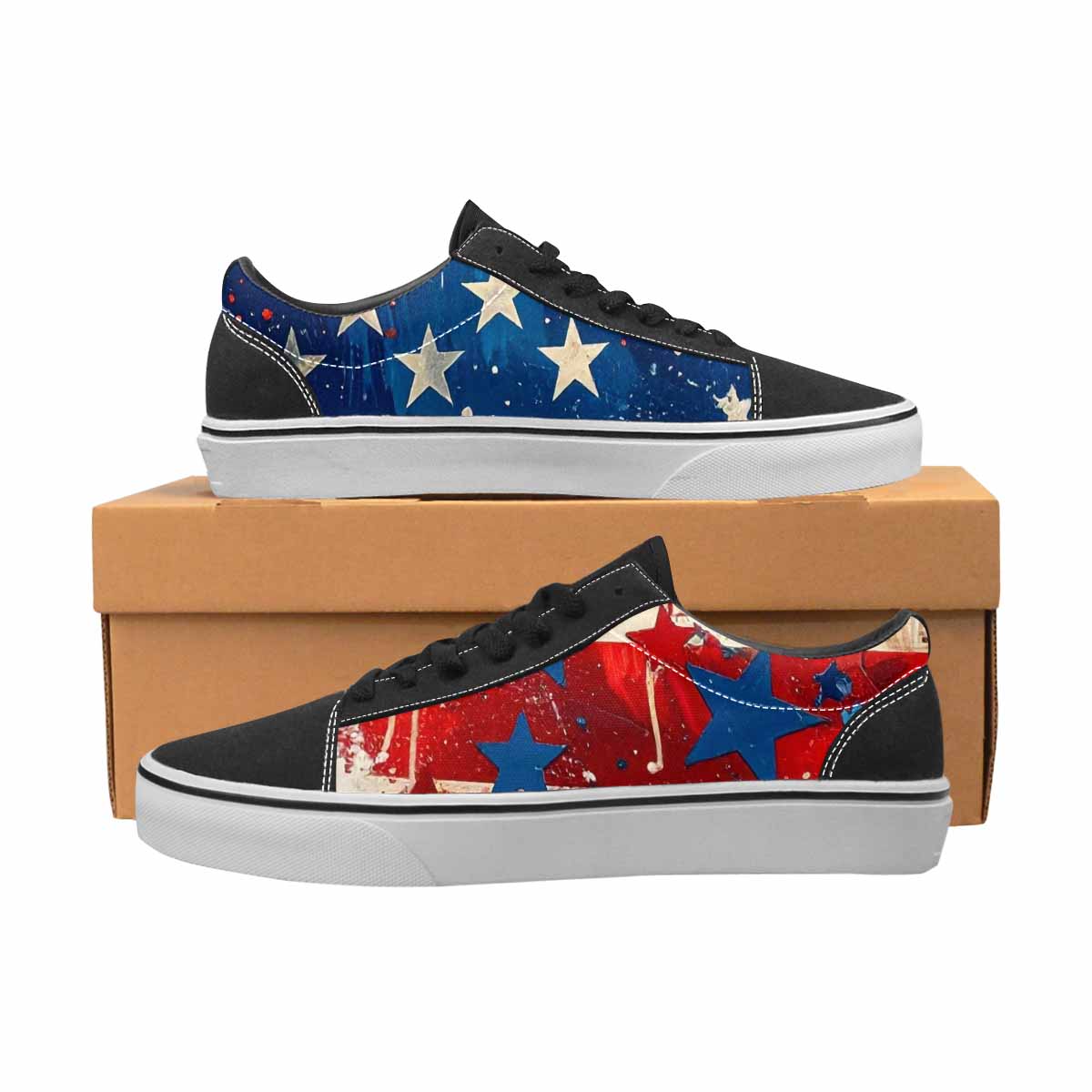 WOMEN'S Patriotic Stars Stripes Lace-Up Canvas Kaleidoscope Custom Sneakers