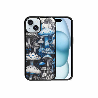 iPhone 15 Case — Mushrooms General Black Blue Ink Mushrooms, Custom Made Phone Cover