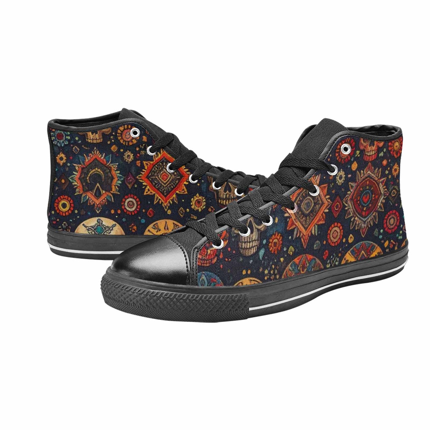 MEN'S Skulls - Tribal-Patterned- High Top Canvas Wallpaper Art Shoes